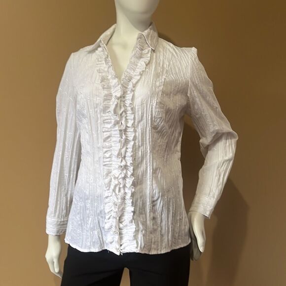 Denver Hayes White Womens Button Down V Neck Shirts Long Sleeve. - Picture 3 of 14